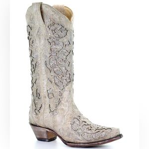 CORRAL WOMEN'S GLITTER INLAY AND CRYSTALS WEDDING BOOTS - SNIP TOE